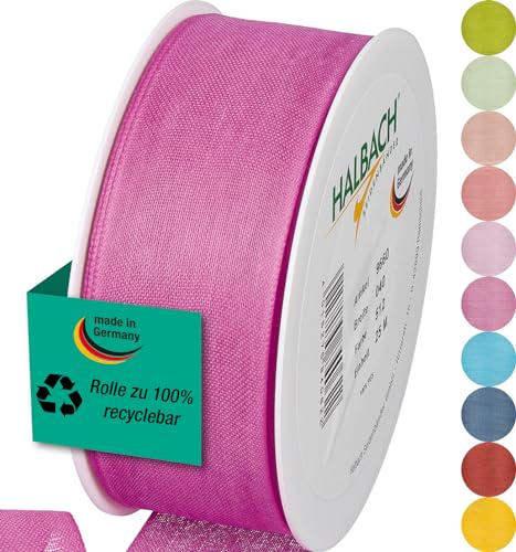 Halbach Seidenbänder Geschenkband | Breite 40mm Länge 25m | Schleifenband made in Germany | Geschenkbänder in Vielzahl von Farben und Breiten, perfekt zum Verpacken und Dekorieren, Farbe: rosenpink von Halbach Seidenbänder