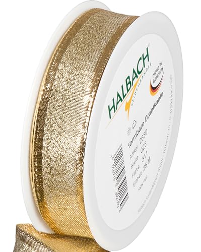 Halbach Seidenbänder Geschenkband Gold - made in Germany - mit formbaren Drahtkanten | 25mm x 25m | Edles goldenes Band für Hochzeit oder Weihnachten Halbach Seidenbänder Geschenkband Gold - made in Germany - mit formbaren Drahtkanten | 25mm x 25m | Edles goldenes Band für Hochzeit oder Weihnachten von Halbach Seidenbänder