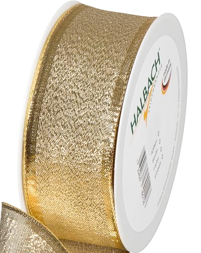 Halbach Seidenbänder Geschenkband Gold - made in Germany - mit formbaren Drahtkanten | 40mm x 25m | Edles goldenes Band für Hochzeit oder Weihnachten Halbach Seidenbänder Geschenkband Gold - made in Germany - mit formbaren Drahtkanten | 40mm x 25m | Edles goldenes Band für Hochzeit oder Weihnachten von Halbach Seidenbänder