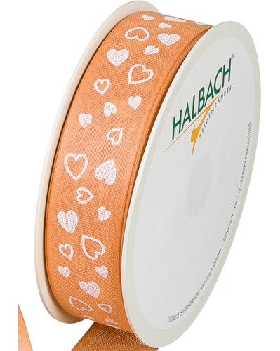 Halbach Seidenbänder Geschenkband "Herzen" | Breite 25mm Länge 18m | Druckband mit Herz Motiv | Perfektes Band für Hochzeit oder Valentinstag | Farbe: apricot/weiß Halbach Seidenbänder Geschenkband "Herzen" | Breite 25mm Länge 18m | Druckband mit Herz Motiv | Perfektes Band für Hochzeit oder Valentinstag | Farbe: apricot/weiß von Halbach Seidenbänder