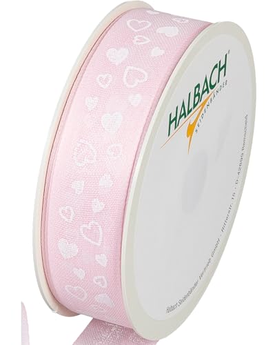 Halbach Seidenbänder Geschenkband "Herzen" | Breite 25mm Länge 18m | Druckband mit Herz Motiv | Perfektes Band für Hochzeit oder Valentinstag | Farbe: blassrosa/weiß Halbach Seidenbänder Geschenkband "Herzen" | Breite 25mm Länge 18m | Druckband mit Herz Motiv | Perfektes Band für Hochzeit oder Valentinstag | Farbe: blassrosa/weiß von Halbach Seidenbänder