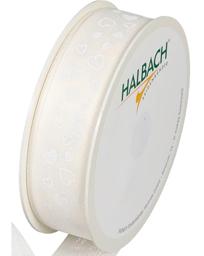 Halbach Seidenbänder Geschenkband "Herzen" | Breite 25mm Länge 18m | Druckband mit Herz Motiv | Perfektes Band für Hochzeit oder Valentinstag | Farbe: creme/weiß Halbach Seidenbänder Geschenkband "Herzen" | Breite 25mm Länge 18m | Druckband mit Herz Motiv | Perfektes Band für Hochzeit oder Valentinstag | Farbe: creme/weiß von Halbach Seidenbänder