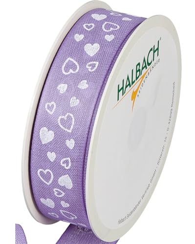 Halbach Seidenbänder Geschenkband "Herzen" | Breite 25mm Länge 18m | Druckband mit Herz Motiv | Perfektes Band für Hochzeit oder Valentinstag | Farbe: lavendel/weiß Halbach Seidenbänder Geschenkband "Herzen" | Breite 25mm Länge 18m | Druckband mit Herz Motiv | Perfektes Band für Hochzeit oder Valentinstag | Farbe: lavendel/weiß von Halbach Seidenbänder