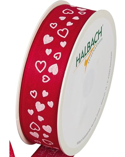 Halbach Seidenbänder Geschenkband "Herzen" | Breite 25mm Länge 18m | Druckband mit Herz Motiv | Perfektes Band für Hochzeit oder Valentinstag | Farbe: rot/weiß Halbach Seidenbänder Geschenkband "Herzen" | Breite 25mm Länge 18m | Druckband mit Herz Motiv | Perfektes Band für Hochzeit oder Valentinstag | Farbe: rot/weiß von Halbach Seidenbänder