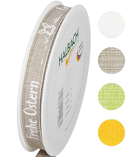 Halbach Seidenbänder - Geschenkband Ostern - 15mm x 20m - Dekoband mit Ostermotiven 'Frohe Ostern' - Leinen/Polyester - Weiß Halbach Seidenbänder - Geschenkband Ostern - 15mm x 20m - Dekoband mit Ostermotiven 'Frohe Ostern' - Leinen/Polyester - Weiß von Halbach Seidenbänder