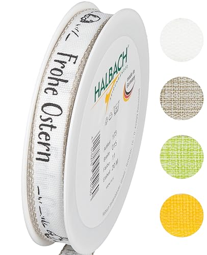 Halbach Seidenbänder Geschenkband Ostern - 15mm x 20m - Dekoband für Ostern Schriftzug "Frohe Ostern" - Schleifenband Leinen für Ostergeschenke - Farbe: weiß/schwarz Halbach Seidenbänder Geschenkband Ostern - 15mm x 20m - Dekoband für Ostern Schriftzug "Frohe Ostern" - Schleifenband Leinen für Ostergeschenke - Farbe: weiß/schwarz von Halbach Seidenbänder