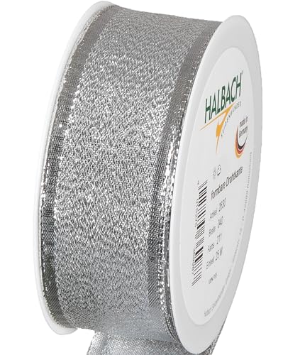 Halbach Seidenbänder Geschenkband Silber - made in Germany - mit formbaren Drahtkanten | 40mm x 25m | Edles goldenes Band für Hochzeit oder Weihnachten Halbach Seidenbänder Geschenkband Silber - made in Germany - mit formbaren Drahtkanten | 40mm x 25m | Edles goldenes Band für Hochzeit oder Weihnachten von Halbach Seidenbänder