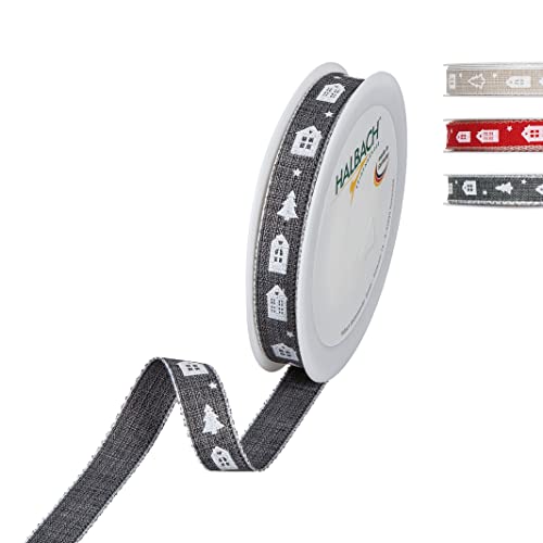Halbach Seidenbänder Geschenkband Weihnachten Motiv "Bäume und Häuser" | Breite 15 mm Länge 20 m | ideal geeignet für das stilvolle Verpacken von Geschenken für Weihnachten, Farbe: grau/schwarz/weiß Halbach Seidenbänder Geschenkband Weihnachten Motiv "Bäume und Häuser" | Breite 15 mm Länge 20 m | ideal geeignet für das stilvolle Verpacken von Geschenken für Weihnachten, Farbe: grau/schwarz/weiß von Halbach Seidenbänder