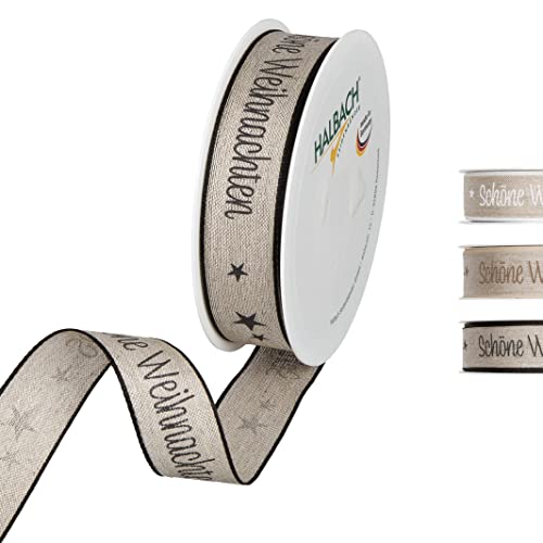 Halbach Seidenbänder Geschenkband Weihnachten Schöne aus Leinen 25mm x 15 m Natur zum Einpacken von Geschenken, Schleifenband mit Drahtkanten, Farbe: natural/black, 1058 Halbach Seidenbänder Geschenkband Weihnachten Schöne aus Leinen 25mm x 15 m Natur zum Einpacken von Geschenken, Schleifenband mit Drahtkanten, Farbe: natural/black, 1058 von Halbach Seidenbänder