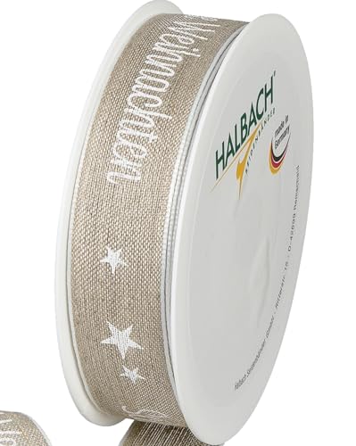 Halbach Seidenbänder Geschenkband Weihnachten Schöne Weihnachten aus Leinen 25mm x 15 m Geschenkband Natur zum Einpacken von Geschenken, Schleifenband Leinen mit Drahtkanten, natural/white, 1058 Halbach Seidenbänder Geschenkband Weihnachten Schöne Weihnachten aus Leinen 25mm x 15 m Geschenkband Natur zum Einpacken von Geschenken, Schleifenband Leinen mit Drahtkanten, natural/white, 1058 von Halbach Seidenbänder