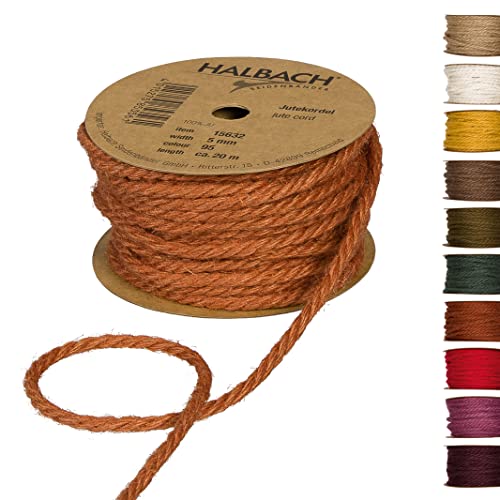Halbach Seidenbänder Premium Juteschnur | Breite: 5mm Länge: 20m | Juteseil für Dekorationen, Jutekordel aus 100% natürlicher Jute für Garten und Geschenkverpackungen, Farbe: Cognac Halbach Seidenbänder Premium Juteschnur | Breite: 5mm Länge: 20m | Juteseil für Dekorationen, Jutekordel aus 100% natürlicher Jute für Garten und Geschenkverpackungen, Farbe: Cognac von Halbach Seidenbänder
