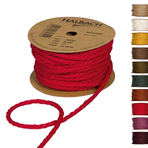 Halbach Seidenbänder Premium Juteschnur | Breite: 5mm Länge: 20m | Juteseil für Dekorationen, Jutekordel aus 100% natürlicher Jute für Garten und Geschenkverpackungen, Farbe: Rot Halbach Seidenbänder Premium Juteschnur | Breite: 5mm Länge: 20m | Juteseil für Dekorationen, Jutekordel aus 100% natürlicher Jute für Garten und Geschenkverpackungen, Farbe: Rot von Halbach Seidenbänder