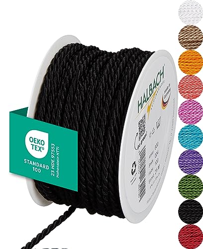 Halbach Seidenbänder Premium Kordel (schwarz) | Breite 4mm Länge 25m | Made in Germany & Öko-Tex Zertifiziert | glänzende Satinkordel aus Acetat Halbach Seidenbänder Premium Kordel (schwarz) | Breite 4mm Länge 25m | Made in Germany & Öko-Tex Zertifiziert | glänzende Satinkordel aus Acetat von Halbach Seidenbänder
