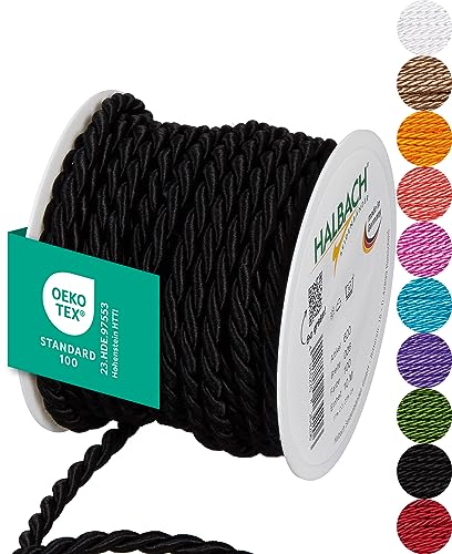 Halbach Seidenbänder Premium Kordel (schwarz) | Breite 6mm Länge 10m | Made in Germany & Öko-Tex Zertifiziert | glänzende Satinkordel aus Acetat Halbach Seidenbänder Premium Kordel (schwarz) | Breite 6mm Länge 10m | Made in Germany & Öko-Tex Zertifiziert | glänzende Satinkordel aus Acetat von Halbach Seidenbänder