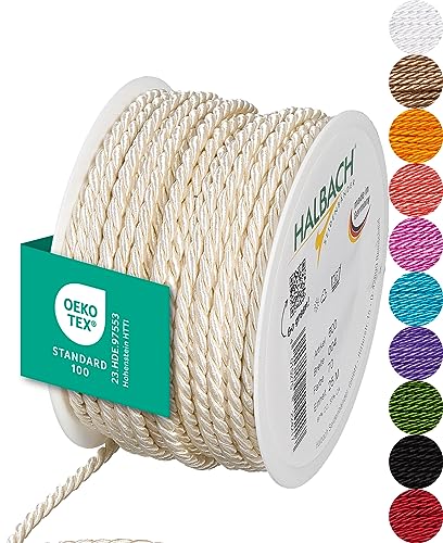 Halbach Seidenbänder Premium Kordel (Creme) | Breite 4mm Länge 25m | Made in Germany & Öko-Tex Zertifiziert | glänzende Satinkordel aus Acetat Halbach Seidenbänder Premium Kordel (Creme) | Breite 4mm Länge 25m | Made in Germany & Öko-Tex Zertifiziert | glänzende Satinkordel aus Acetat von Halbach Seidenbänder