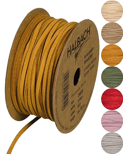 Halbach Seidenbänder veganes Lederband | Breite 3mm Länge 20m | Kunst Lederschnur zur Herstellung von Armbändern | 100% veganes Lederimitat Band für DIY Handwerk, Farbe: Honig von Halbach
