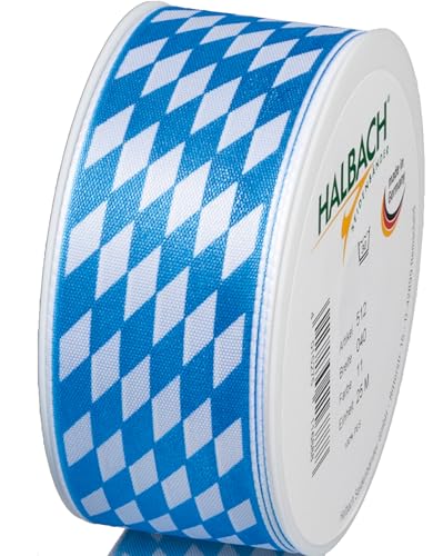 Halbach Seidenbänder Oktoberfest Deko Band | Breite: 40 cm Länge: 25 m Farbe: Blau/Weiß | Geschenkband Bayern | für bayrische Tischdeko oder Geschenke von Halbach Seidenbänder