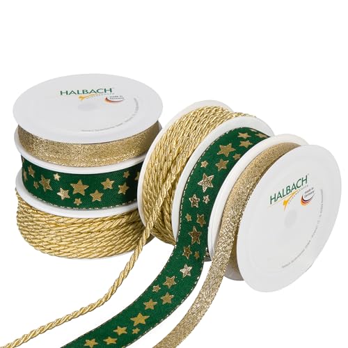 Halbach Seidenbänder Premium Geschenkband Set Weihnachten | 6 Rollen weihnachtliche Dekobänder & Kordeln | Schleifenband zum Geschenk einpacken von Halbach Seidenbänder