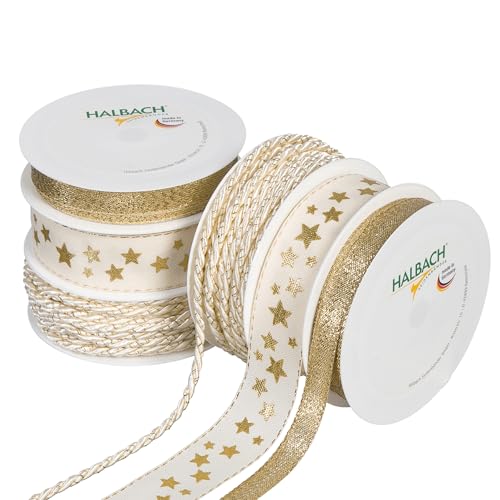 Halbach Seidenbänder Premium Geschenkband Set Weihnachten | 6 Rollen weihnachtliche Dekobänder & Kordeln | Schleifenband zum Geschenk einpacken Halbach Seidenbänder Premium Geschenkband Set Weihnachten | 6 Rollen weihnachtliche Dekobänder & Kordeln | Schleifenband zum Geschenk einpacken von Halbach Seidenbänder
