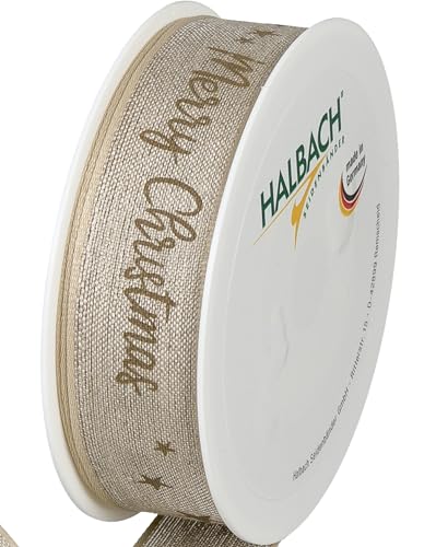 Halbach Seidenbänder Premium Geschenkband Weihnachten aus Leinen | Breite 25mm Länge 15m | Weihnachtsbänder mit Draht für Geschenke & Christbaum | Made in Germany, Farbe: natur/leinen Halbach Seidenbänder Premium Geschenkband Weihnachten aus Leinen | Breite 25mm Länge 15m | Weihnachtsbänder mit Draht für Geschenke & Christbaum | Made in Germany, Farbe: natur/leinen von Halbach Seidenbänder