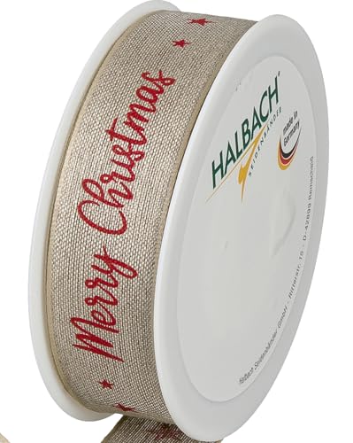 Halbach Seidenbänder Premium Geschenkband Weihnachten aus Leinen | Breite 25mm Länge 15m | Weihnachtsbänder mit Draht für Geschenke & Christbaum | Made in Germany, Farbe: natur/rot Halbach Seidenbänder Premium Geschenkband Weihnachten aus Leinen | Breite 25mm Länge 15m | Weihnachtsbänder mit Draht für Geschenke & Christbaum | Made in Germany, Farbe: natur/rot von Halbach Seidenbänder