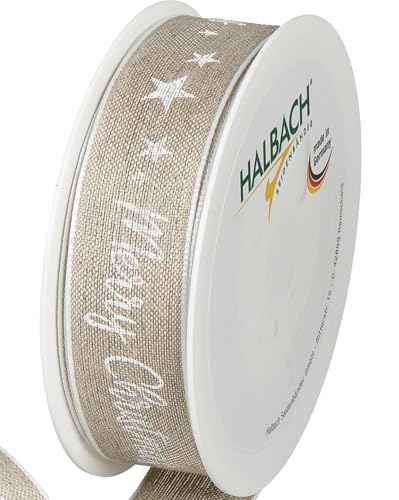 Halbach Seidenbänder Premium Geschenkband Weihnachten aus Leinen | Breite 25mm Länge 15m | Weihnachtsbänder mit Draht für Geschenke & Christbaum | Made in Germany, Farbe: natur/weiß Halbach Seidenbänder Premium Geschenkband Weihnachten aus Leinen | Breite 25mm Länge 15m | Weihnachtsbänder mit Draht für Geschenke & Christbaum | Made in Germany, Farbe: natur/weiß von Halbach Seidenbänder