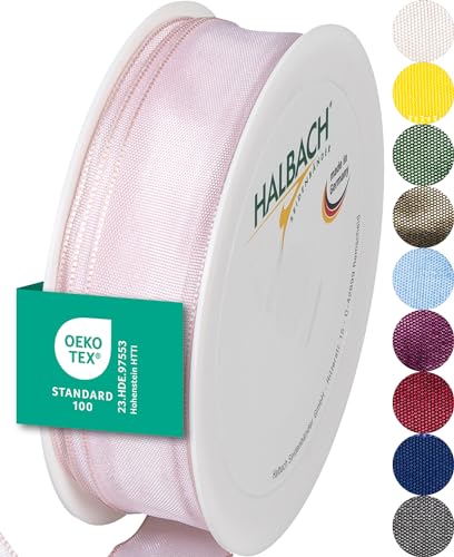 Halbach Seidenbänder Premium Geschenkband mit Drahtkante | Breite 25mm Länge 25m | Öko-Tex 100 zertifiziertes Schleifenband | Taftband Made in Germany, Farbe: blassrosa Halbach Seidenbänder Premium Geschenkband mit Drahtkante | Breite 25mm Länge 25m | Öko-Tex 100 zertifiziertes Schleifenband | Taftband Made in Germany, Farbe: blassrosa von Halbach Seidenbänder