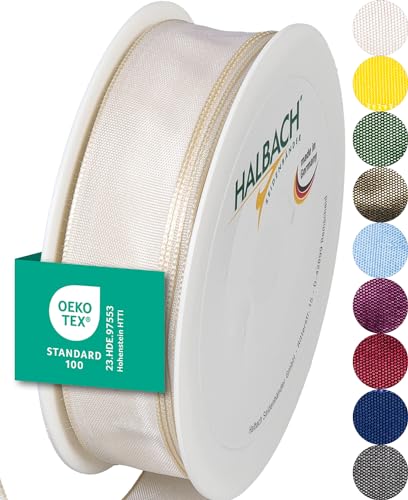 Halbach Seidenbänder Premium Geschenkband mit Drahtkante | Breite 25mm Länge 25m | Öko-Tex 100 zertifiziertes Schleifenband | Taftband Made in Germany, Farbe: creme von Halbach Seidenbänder