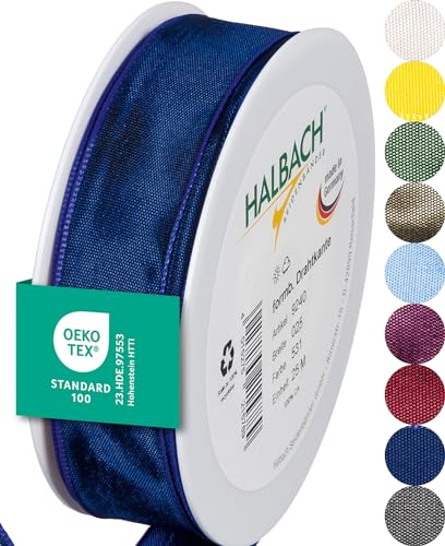 Halbach Seidenbänder Premium Geschenkband mit Drahtkante | Breite 25mm Länge 25m | Öko-Tex 100 zertifiziertes Schleifenband | Taftband Made in Germany, Farbe: dunkelblau Halbach Seidenbänder Premium Geschenkband mit Drahtkante | Breite 25mm Länge 25m | Öko-Tex 100 zertifiziertes Schleifenband | Taftband Made in Germany, Farbe: dunkelblau von Halbach Seidenbänder