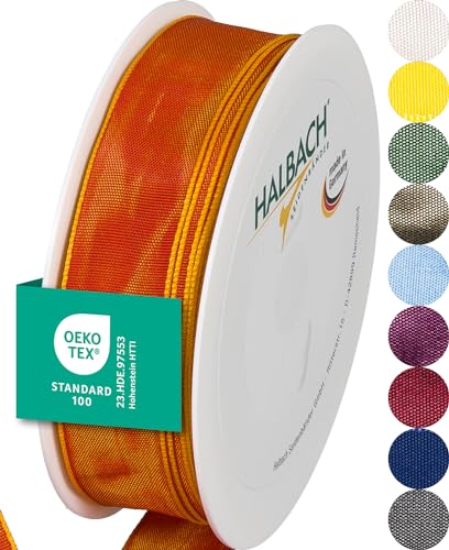 Halbach Seidenbänder Premium Geschenkband mit Drahtkante | Breite 25mm Länge 25m | Öko-Tex 100 zertifiziertes Schleifenband | Taftband Made in Germany, Farbe: dunkelorange von Halbach Seidenbänder