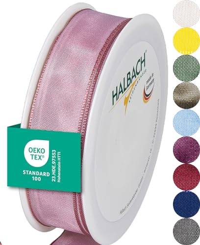 Halbach Seidenbänder Premium Geschenkband mit Drahtkante | Breite 25mm Länge 25m | Öko-Tex 100 zertifiziertes Schleifenband | Taftband Made in Germany, Farbe: dunkelpink von Halbach Seidenbänder