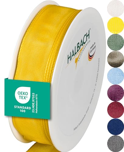 Halbach Seidenbänder Premium Geschenkband mit Drahtkante | Breite 25mm Länge 25m | Öko-Tex 100 zertifiziertes Schleifenband | Taftband Made in Germany, Farbe: gelb Halbach Seidenbänder Premium Geschenkband mit Drahtkante | Breite 25mm Länge 25m | Öko-Tex 100 zertifiziertes Schleifenband | Taftband Made in Germany, Farbe: gelb von Halbach Seidenbänder