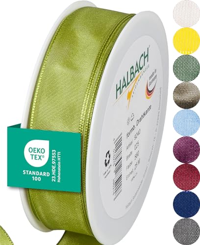 Halbach Seidenbänder Premium Geschenkband mit Drahtkante | Breite 25mm Länge 25m | Öko-Tex 100 zertifiziertes Schleifenband | Taftband Made in Germany, Farbe: grün Halbach Seidenbänder Premium Geschenkband mit Drahtkante | Breite 25mm Länge 25m | Öko-Tex 100 zertifiziertes Schleifenband | Taftband Made in Germany, Farbe: grün von Halbach Seidenbänder