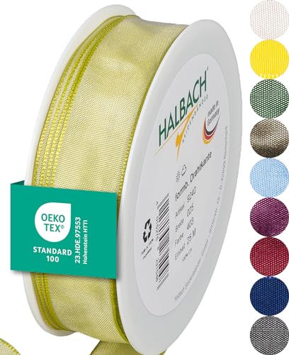 Halbach Seidenbänder Premium Geschenkband mit Drahtkante | Breite 25mm Länge 25m | Öko-Tex 100 zertifiziertes Schleifenband | Taftband Made in Germany, Farbe: hellgrün Halbach Seidenbänder Premium Geschenkband mit Drahtkante | Breite 25mm Länge 25m | Öko-Tex 100 zertifiziertes Schleifenband | Taftband Made in Germany, Farbe: hellgrün von Halbach Seidenbänder