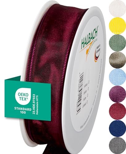 Halbach Seidenbänder Premium Geschenkband mit Drahtkante | Breite 25mm Länge 25m | Öko-Tex 100 zertifiziertes Schleifenband | Taftband Made in Germany, Farbe: mitternachtsrot von Halbach Seidenbänder