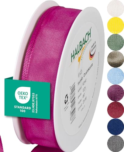 Halbach Seidenbänder Premium Geschenkband mit Drahtkante | Breite 25mm Länge 25m | Öko-Tex 100 zertifiziertes Schleifenband | Taftband Made in Germany, Farbe: pink von Halbach Seidenbänder