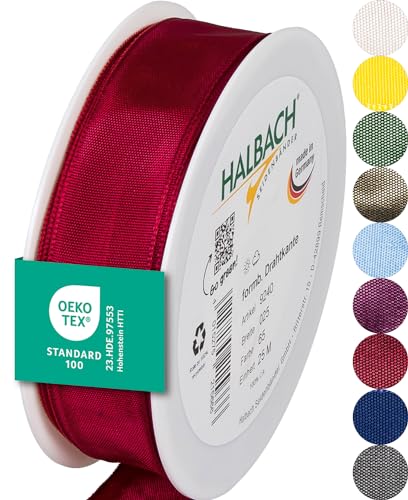 Halbach Seidenbänder Premium Geschenkband mit Drahtkante | Breite 25mm Länge 25m | Öko-Tex 100 zertifiziertes Schleifenband | Taftband Made in Germany, Farbe: weinrot Halbach Seidenbänder Premium Geschenkband mit Drahtkante | Breite 25mm Länge 25m | Öko-Tex 100 zertifiziertes Schleifenband | Taftband Made in Germany, Farbe: weinrot von Halbach Seidenbänder