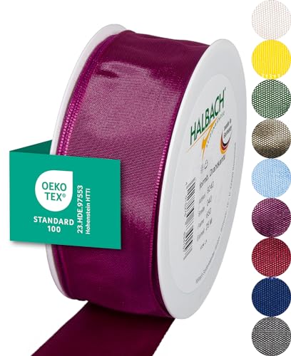 Halbach Seidenbänder Premium Geschenkband mit Drahtkante | Breite 40mm Länge 25m | Öko-Tex 100 zertifiziertes Schleifenband | Taftband Made in Germany, Farbe: berry von Halbach Seidenbänder