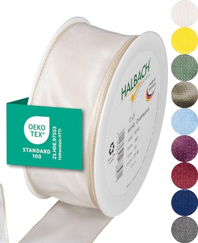 Halbach Seidenbänder Premium Geschenkband mit Drahtkante | Breite 40mm Länge 25m | Öko-Tex 100 zertifiziertes Schleifenband | Taftband Made in Germany, Farbe: creme von Halbach Seidenbänder