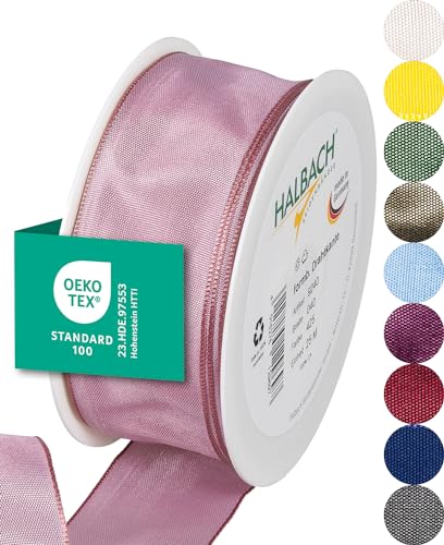 Halbach Seidenbänder Premium Geschenkband mit Drahtkante | Breite 40mm Länge 25m | Öko-Tex 100 zertifiziertes Schleifenband | Taftband Made in Germany, Farbe: dunkelpink von Halbach Seidenbänder