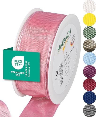 Halbach Seidenbänder Premium Geschenkband mit Drahtkante | Breite 40mm Länge 25m | Öko-Tex 100 zertifiziertes Schleifenband | Taftband Made in Germany, Farbe: flamingo von Halbach Seidenbänder