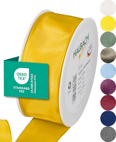Halbach Seidenbänder Premium Geschenkband mit Drahtkante | Breite 40mm Länge 25m | Öko-Tex 100 zertifiziertes Schleifenband | Taftband Made in Germany, Farbe: gelb Halbach Seidenbänder Premium Geschenkband mit Drahtkante | Breite 40mm Länge 25m | Öko-Tex 100 zertifiziertes Schleifenband | Taftband Made in Germany, Farbe: gelb von Halbach Seidenbänder
