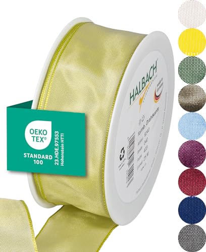 Halbach Seidenbänder Premium Geschenkband mit Drahtkante | Breite 40mm Länge 25m | Öko-Tex 100 zertifiziertes Schleifenband | Taftband Made in Germany, Farbe: hellgrün Halbach Seidenbänder Premium Geschenkband mit Drahtkante | Breite 40mm Länge 25m | Öko-Tex 100 zertifiziertes Schleifenband | Taftband Made in Germany, Farbe: hellgrün von Halbach Seidenbänder