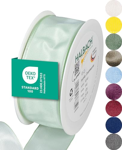 Halbach Seidenbänder Premium Geschenkband mit Drahtkante | Breite 40mm Länge 25m | Öko-Tex 100 zertifiziertes Schleifenband | Taftband Made in Germany, Farbe: light mint Halbach Seidenbänder Premium Geschenkband mit Drahtkante | Breite 40mm Länge 25m | Öko-Tex 100 zertifiziertes Schleifenband | Taftband Made in Germany, Farbe: light mint von Halbach Seidenbänder
