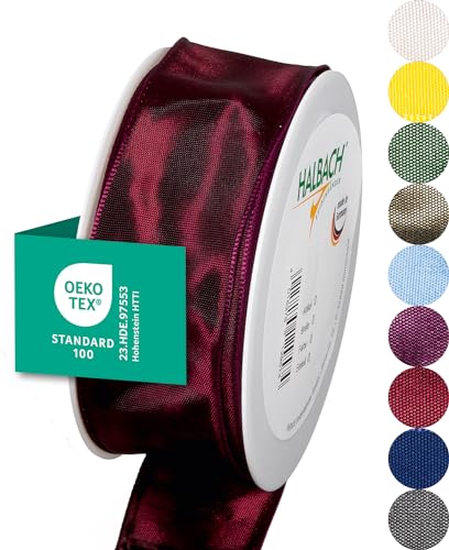 Halbach Seidenbänder Premium Geschenkband mit Drahtkante | Breite 40mm Länge 25m | Öko-Tex 100 zertifiziertes Schleifenband | Taftband Made in Germany, Farbe: mitternachtsrot Halbach Seidenbänder Premium Geschenkband mit Drahtkante | Breite 40mm Länge 25m | Öko-Tex 100 zertifiziertes Schleifenband | Taftband Made in Germany, Farbe: mitternachtsrot von Halbach Seidenbänder