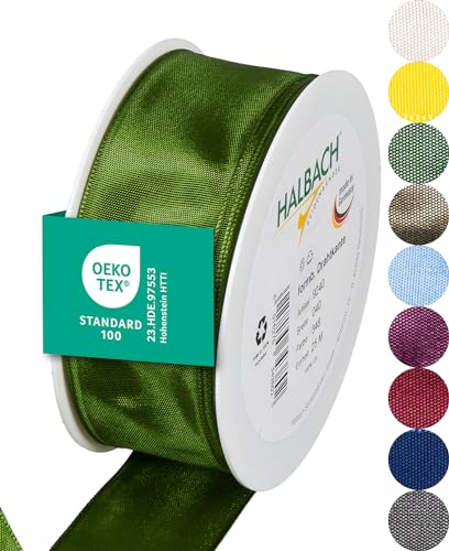 Halbach Seidenbänder Premium Geschenkband mit Drahtkante | Breite 40mm Länge 25m | Öko-Tex 100 zertifiziertes Schleifenband | Taftband Made in Germany, Farbe: moosgrün Halbach Seidenbänder Premium Geschenkband mit Drahtkante | Breite 40mm Länge 25m | Öko-Tex 100 zertifiziertes Schleifenband | Taftband Made in Germany, Farbe: moosgrün von Halbach Seidenbänder