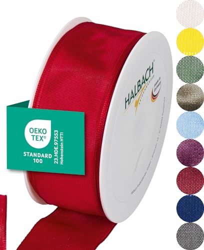 Halbach Seidenbänder Premium Geschenkband mit Drahtkante | Breite 40mm Länge 25m | Öko-Tex 100 zertifiziertes Schleifenband | Taftband Made in Germany, Farbe: rot Halbach Seidenbänder Premium Geschenkband mit Drahtkante | Breite 40mm Länge 25m | Öko-Tex 100 zertifiziertes Schleifenband | Taftband Made in Germany, Farbe: rot von Halbach Seidenbänder