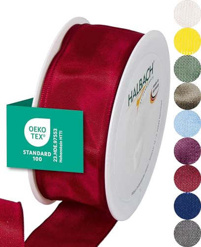 Halbach Seidenbänder Premium Geschenkband mit Drahtkante | Breite 40mm Länge 25m | Öko-Tex 100 zertifiziertes Schleifenband | Taftband Made in Germany, Farbe: rubinrot Halbach Seidenbänder Premium Geschenkband mit Drahtkante | Breite 40mm Länge 25m | Öko-Tex 100 zertifiziertes Schleifenband | Taftband Made in Germany, Farbe: rubinrot von Halbach Seidenbänder