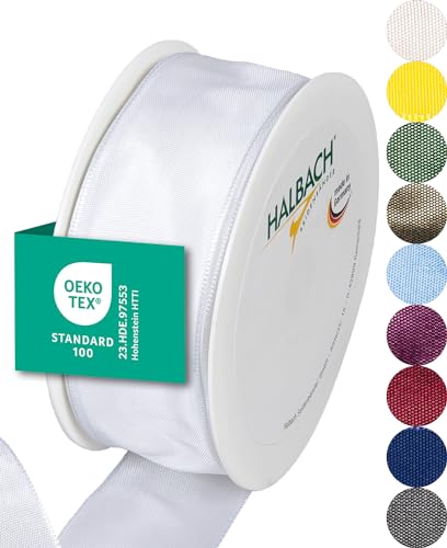 Halbach Seidenbänder Premium Geschenkband mit Drahtkante | Breite 40mm Länge 25m | Öko-Tex 100 zertifiziertes Schleifenband | Taftband Made in Germany, Farbe: weiß Halbach Seidenbänder Premium Geschenkband mit Drahtkante | Breite 40mm Länge 25m | Öko-Tex 100 zertifiziertes Schleifenband | Taftband Made in Germany, Farbe: weiß von Halbach Seidenbänder