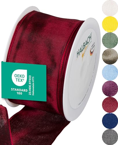 Halbach Seidenbänder Premium Geschenkband mit Drahtkante | Breite 60mm Länge 25m | Öko-Tex 100 zertifiziertes Schleifenband | Taftband Made in Germany, Farbe: dunkelrot von Halbach Seidenbänder